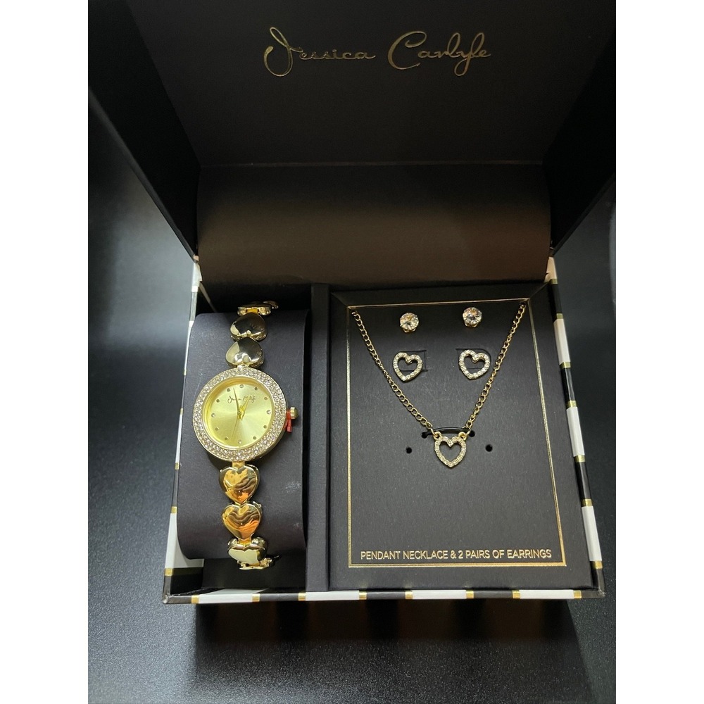 Jessica Carlyle Women's Heart-Link‎ Bracelet Watch 28mm Jewelry Gift Set